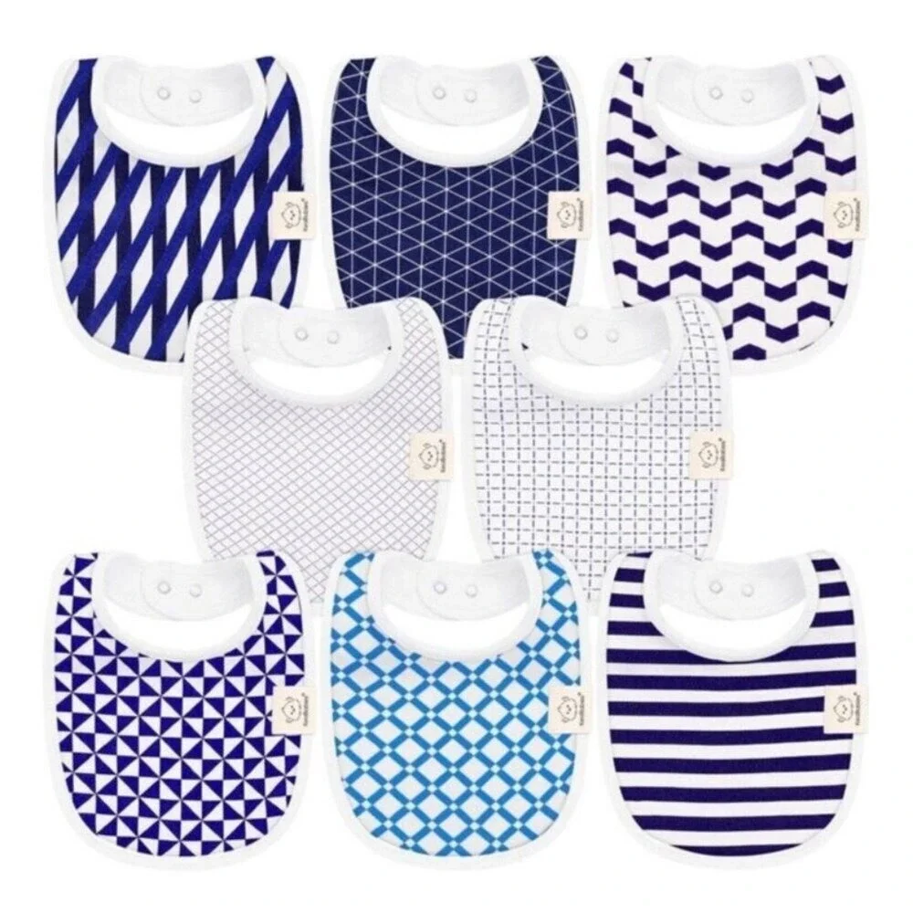 Drool Bibs Set Of 8 Boy Blue Mixed Print‎ Organic Cotton Teething Shower Gift